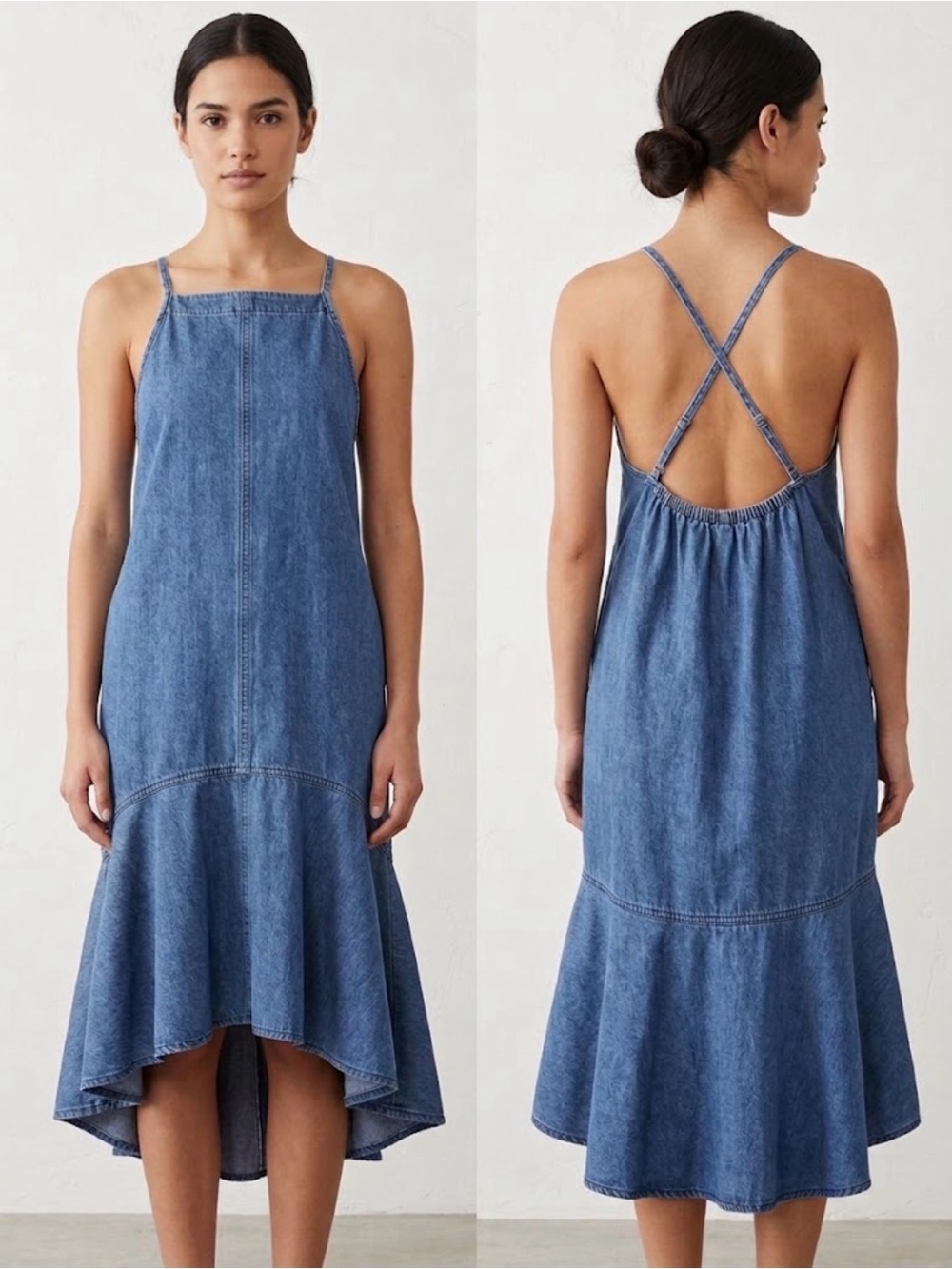 Chasecult Women's Blue Denim Asymmetrical Ruffle-Hem Dress size S